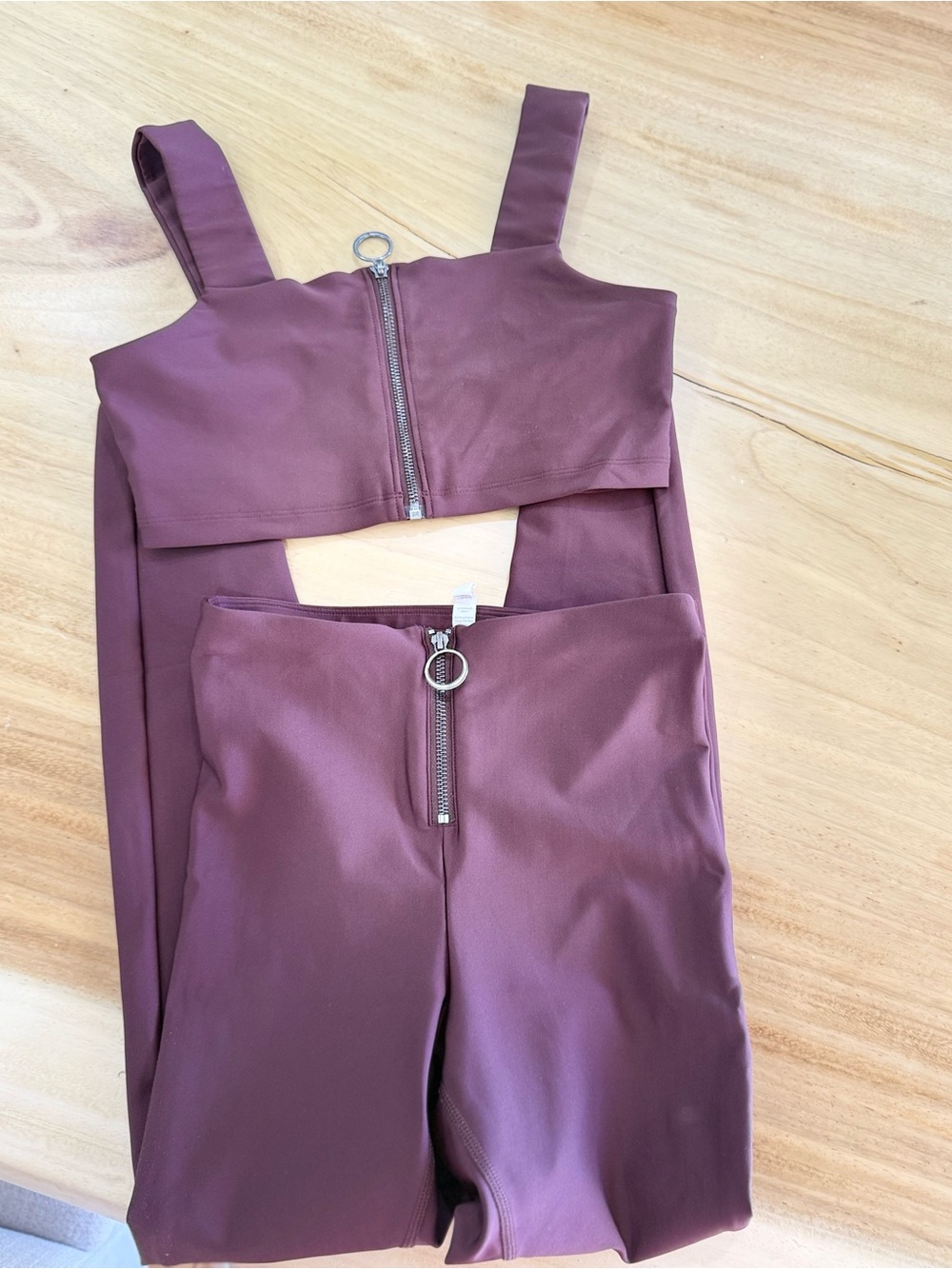 ALO Yoga Mauve Zip-Front Crop Top & High-Waist Jumpsuit Set